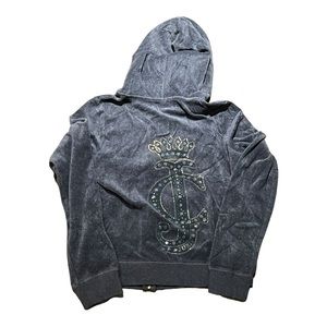 Juicy Couture Vintage Y2K Grey Velour Track Suit Zip Up Crown Jacket Large L